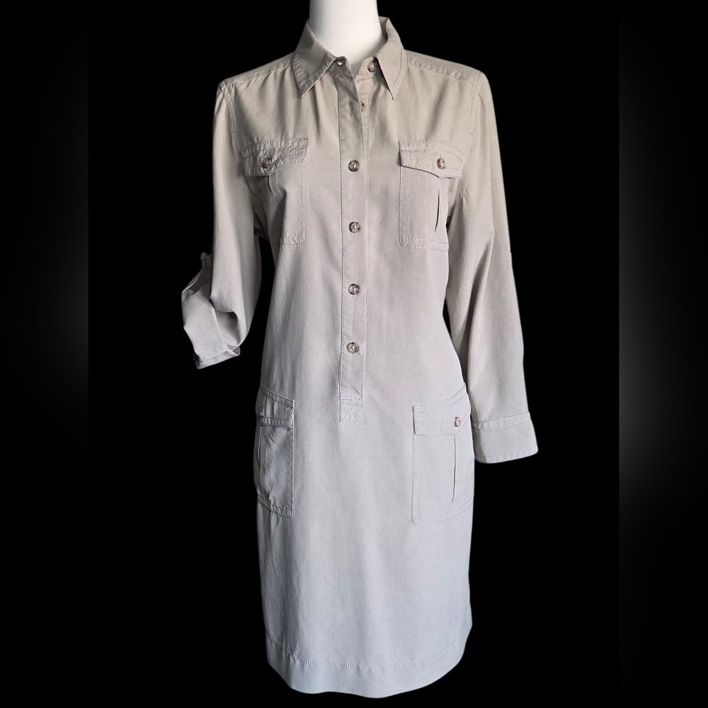 Banana Republic Light Olive Green  Shirt Dress Women's With Long Sleeve.100%Silk